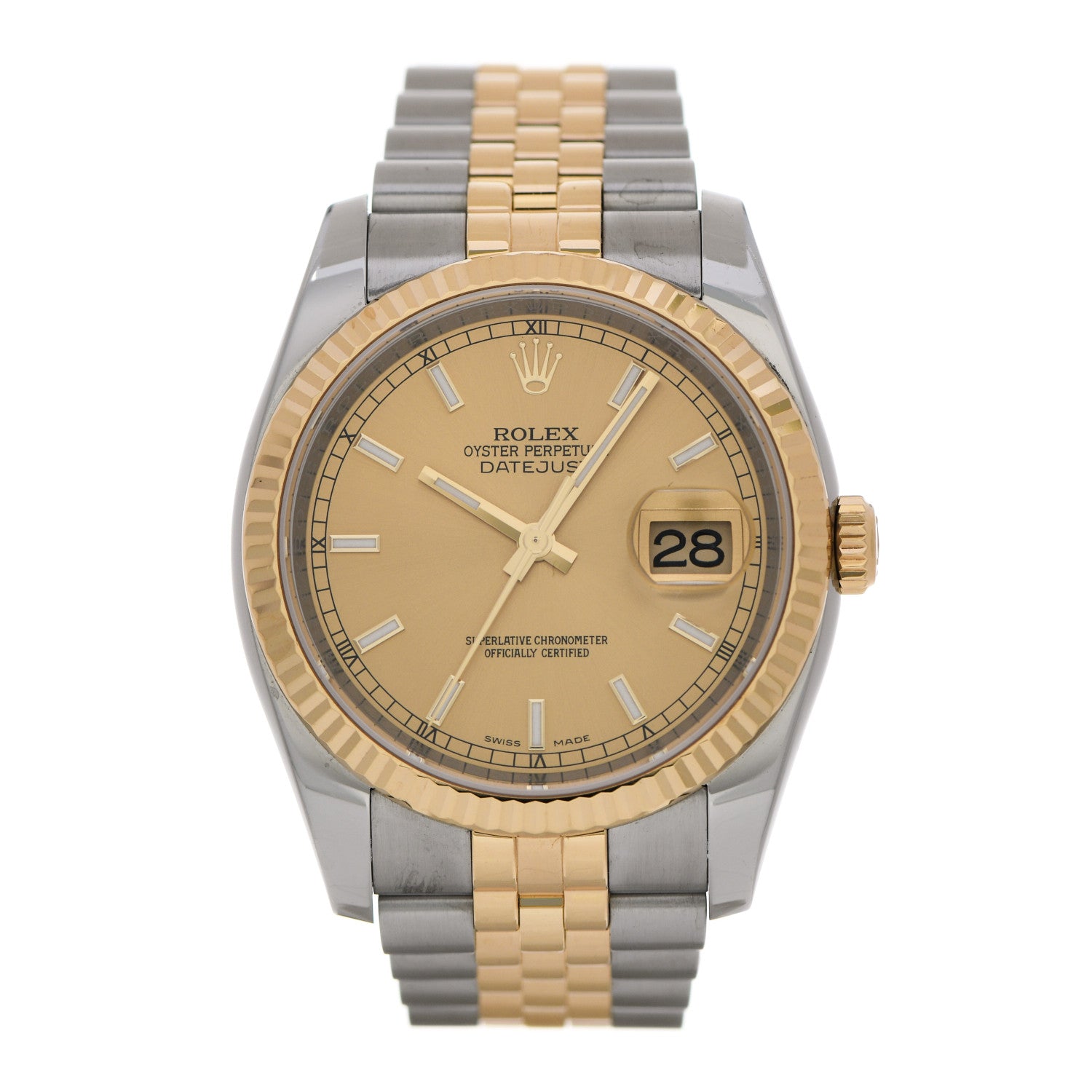 Rolex Stainless Steel 18K Yellow Gold 36mm Oyster Perpetual Datejust Watch Champagne 116233 1 of 5