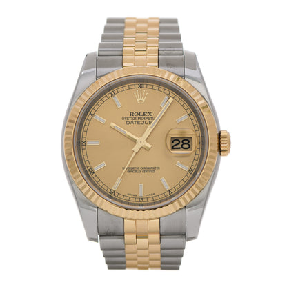 Rolex Stainless Steel 18K Yellow Gold 36mm Oyster Perpetual Datejust Watch Champagne 116233 1 of 5