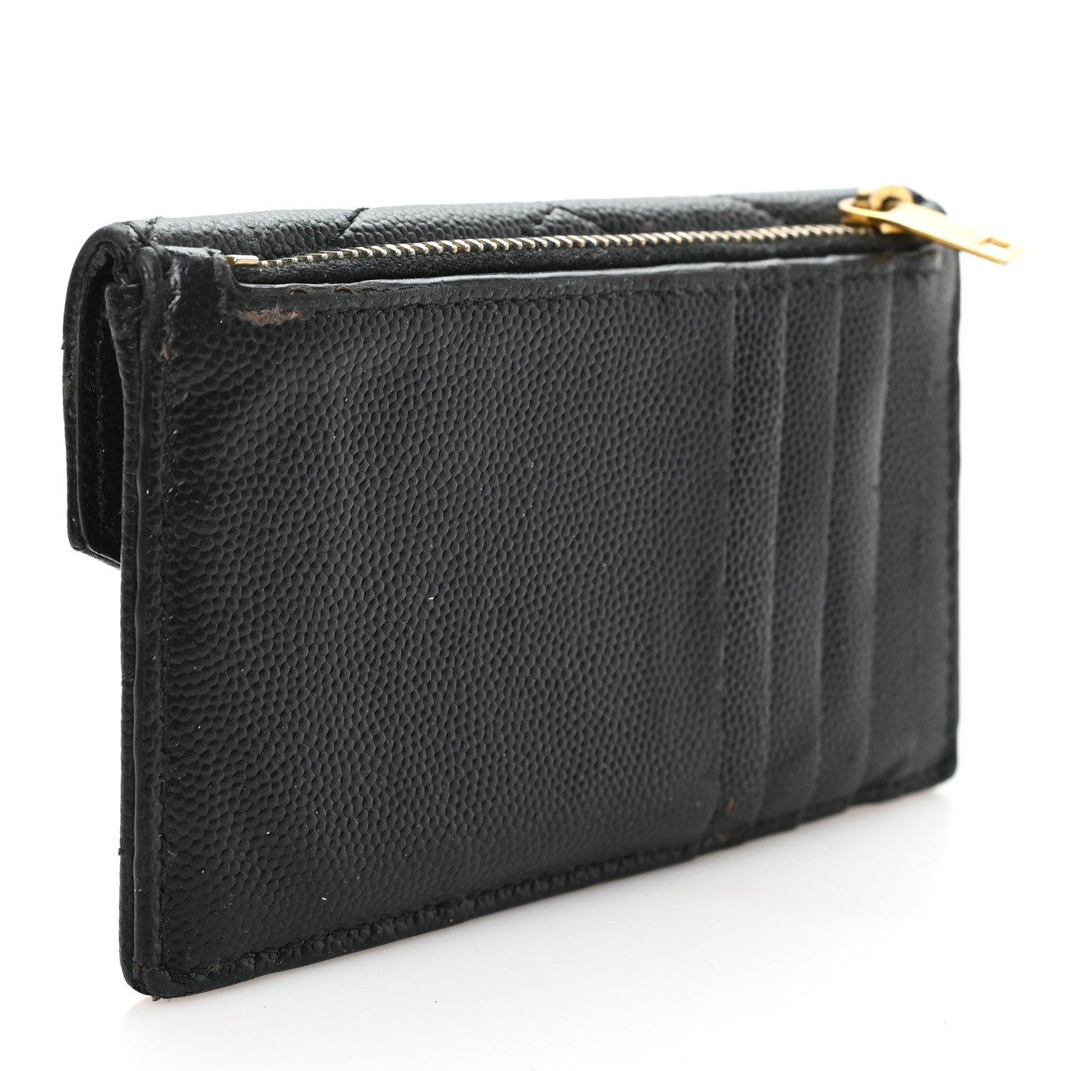 Saint Laurent Grain De Poudre Matelasse Chevron Monogram Compact Wallet Black 4 of 8