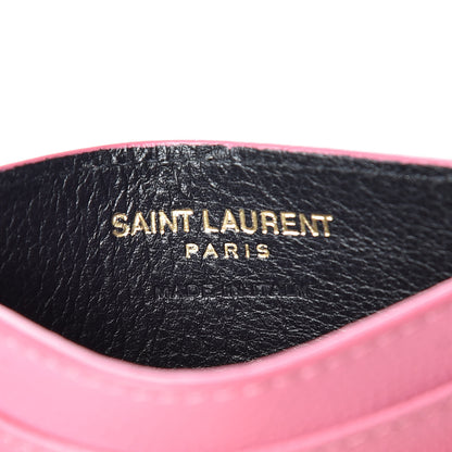 Saint Laurent Grain De Poudre Matelasse Chevron Monogram Credit Card Case Indian Pink 6 of 7