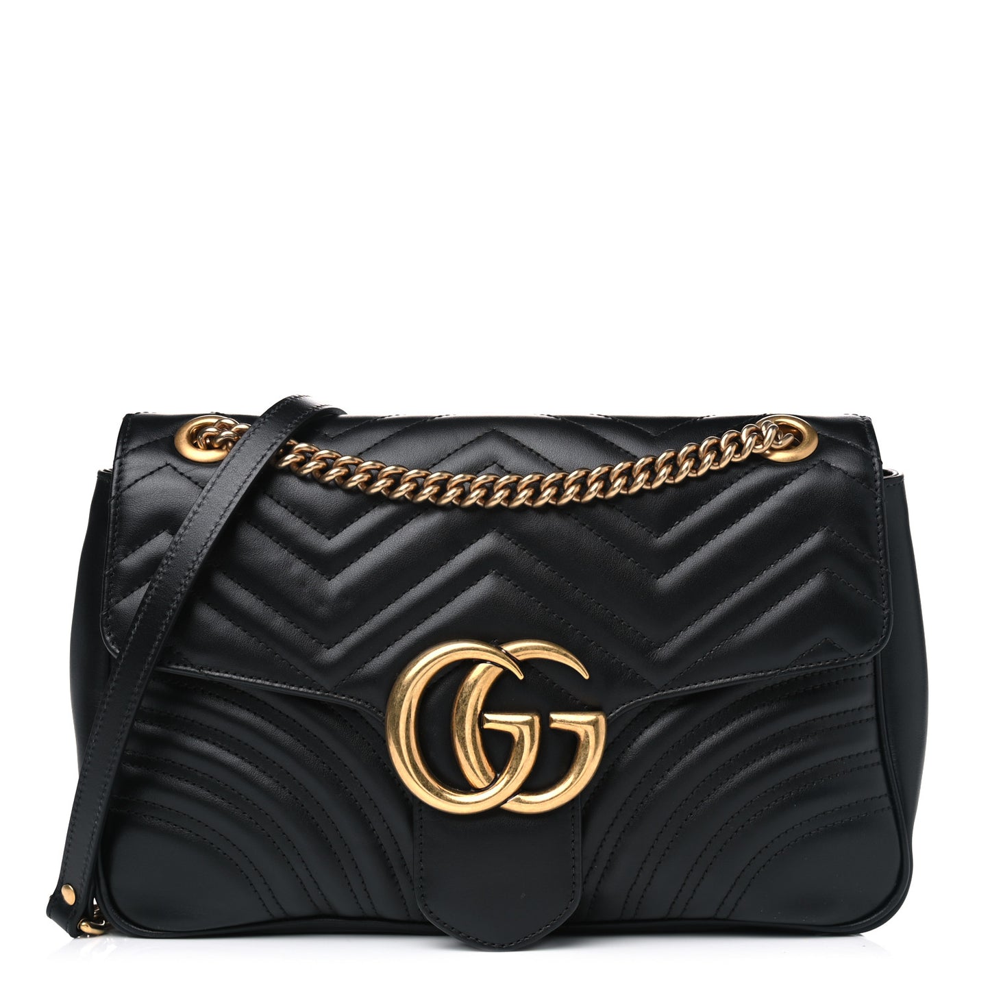 Calfskin Matelasse Medium GG Marmont Shoulder Bag Black