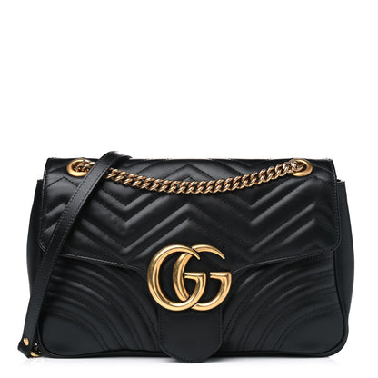 Gucci Calfskin Matelasse Medium GG Marmont Shoulder Bag Black 1 of 7