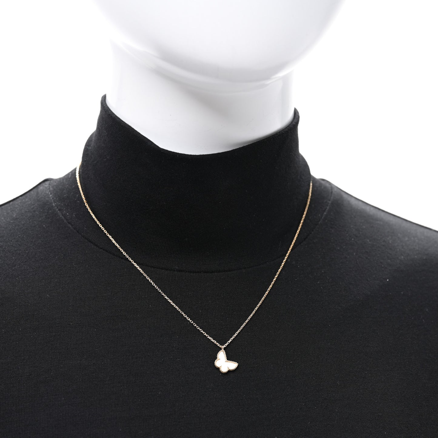18K Yellow Gold Mother of Pearl Sweet Alhambra Butterfly Pendant Necklace