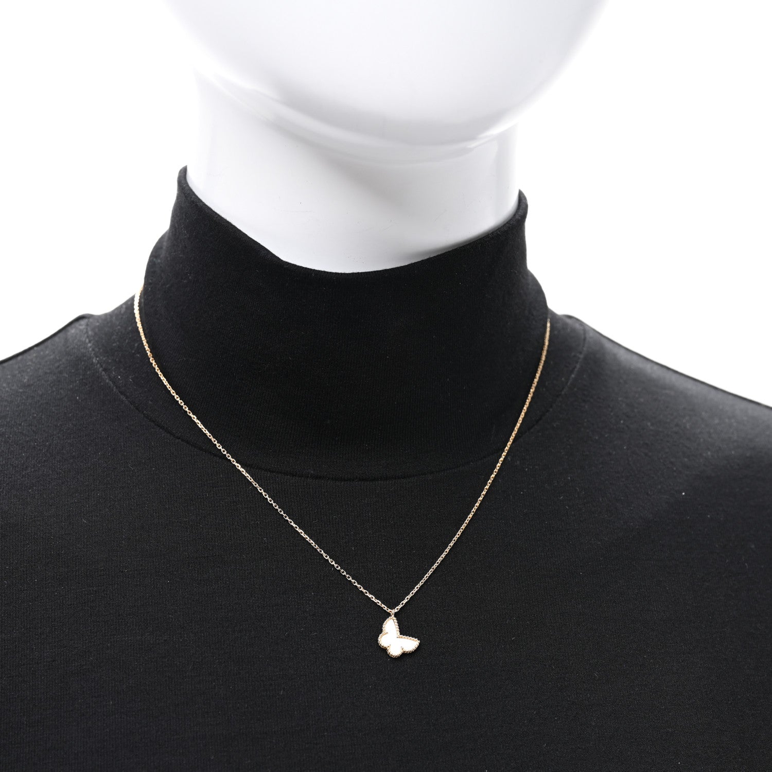 Van Cleef & Arpels 18K Yellow Gold Mother of Pearl Sweet Alhambra Butterfly Pendant Necklace 2 of 4