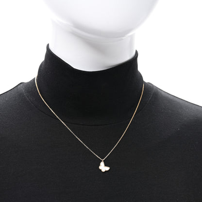 Van Cleef & Arpels 18K Yellow Gold Mother of Pearl Sweet Alhambra Butterfly Pendant Necklace 2 of 4