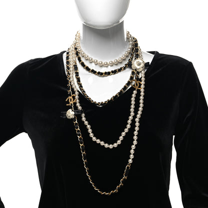 Chanel Pearl Lambskin CC Camellia Multi Strand Necklace Black Gold 2 of 5