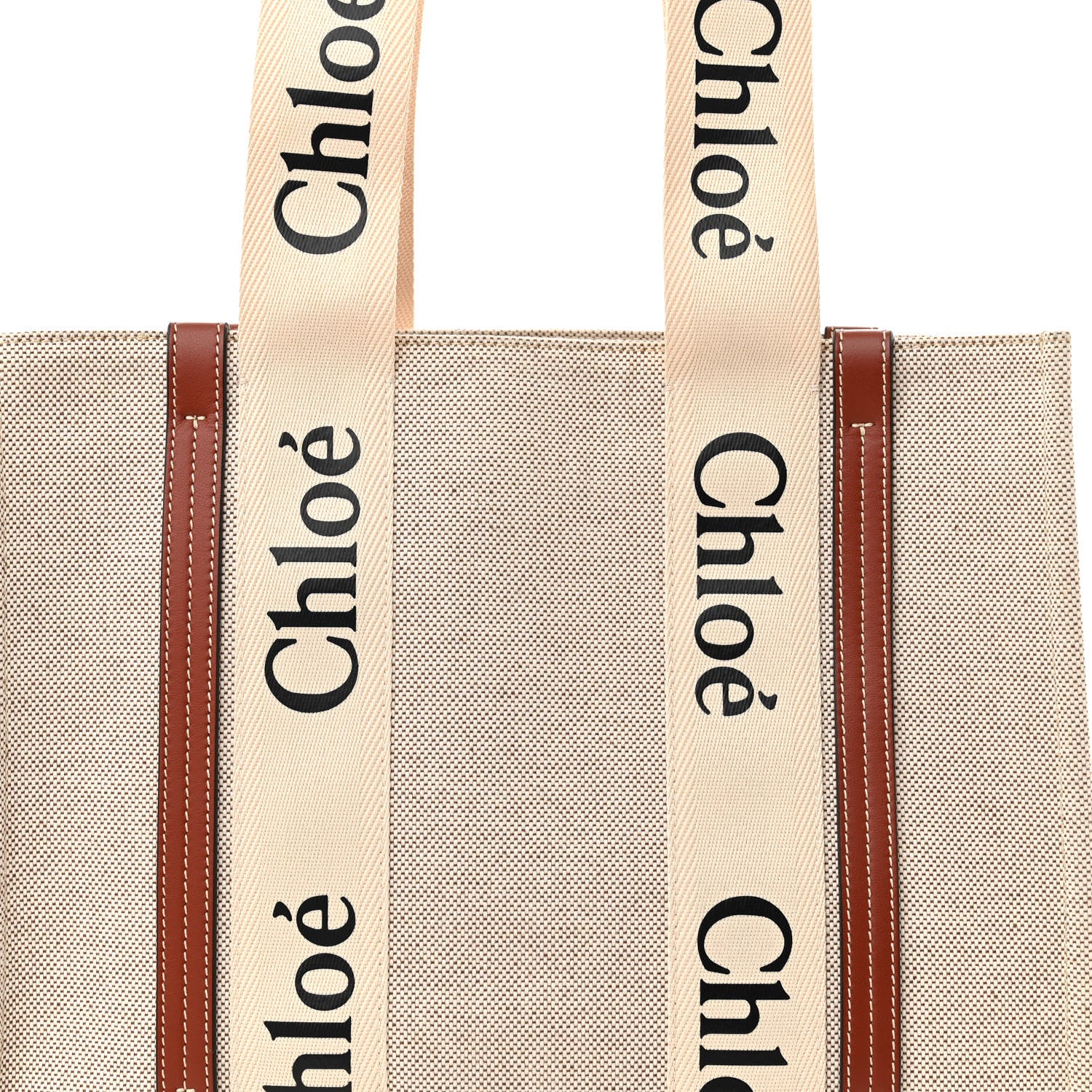 Chloe Cotton Calfskin Medium Woody Ribbon Tote White Brown 8 of 11