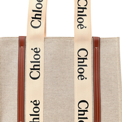 Chloe Cotton Calfskin Medium Woody Ribbon Tote White Brown 8 of 11