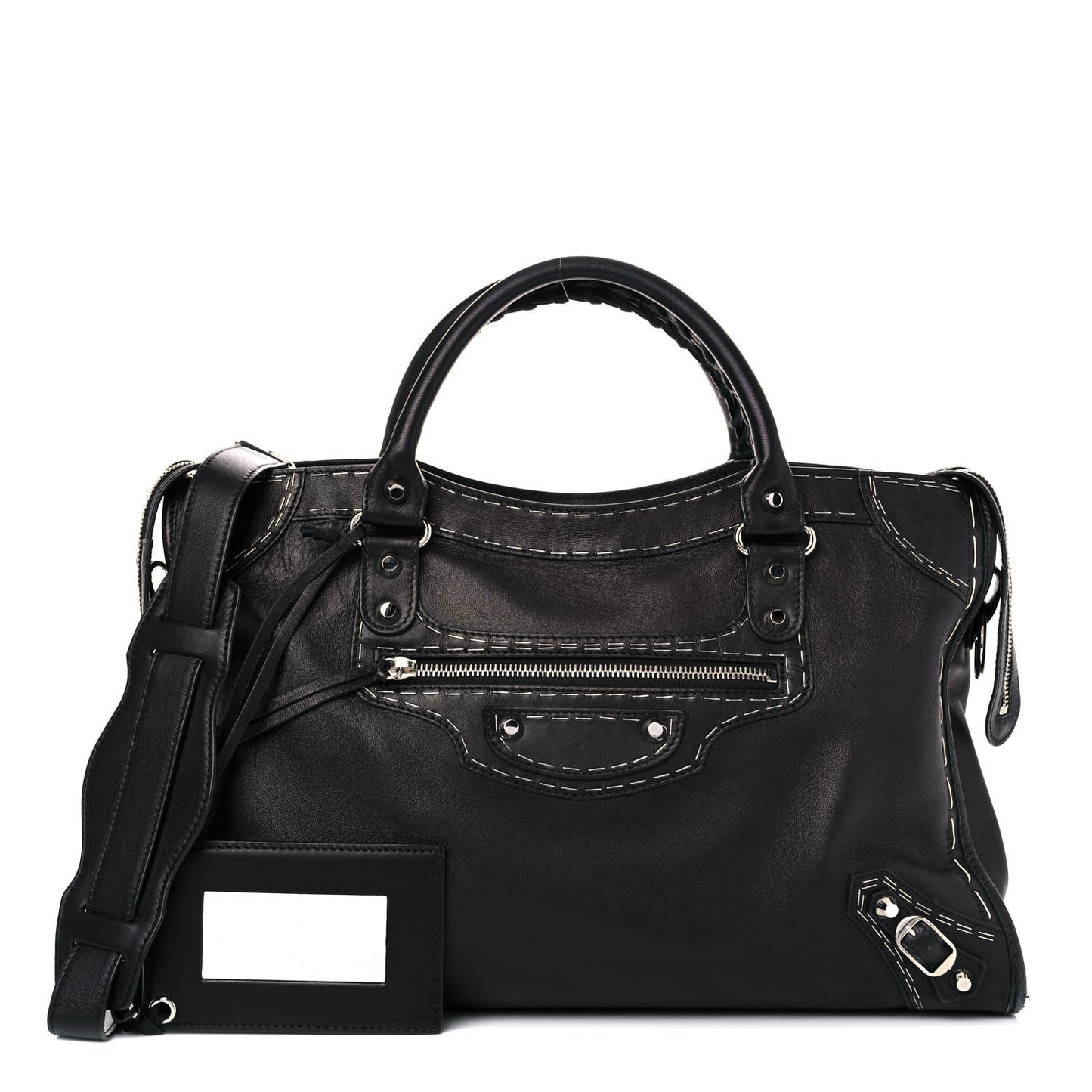 Calfskin Topstitch Classic Silver Hardware City Black