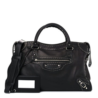 Balenciaga Calfskin Topstitch Classic Silver Hardware City Black 1 of 21