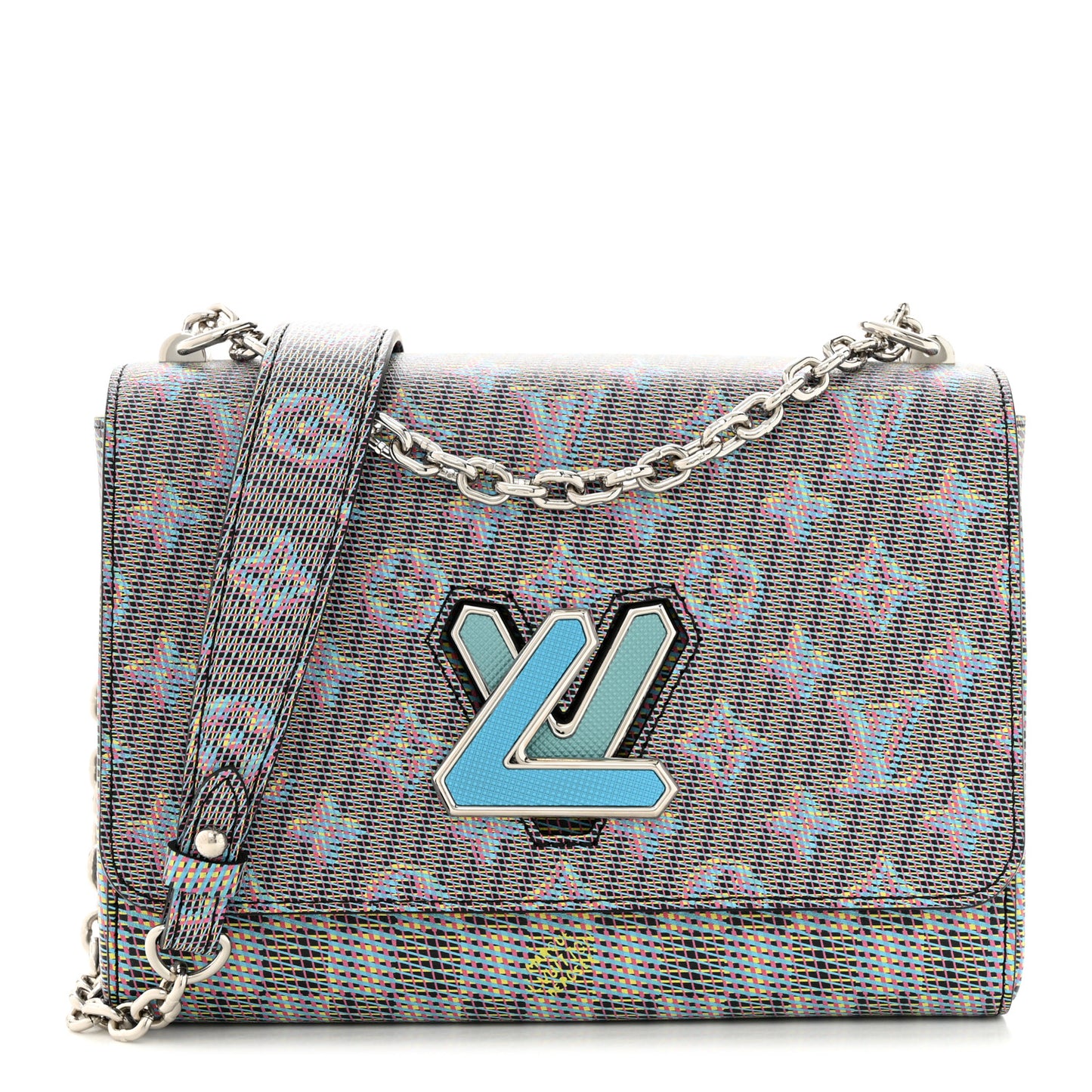 Calfskin Monogram LV Pop Twist Shoulder Bag MM Blue