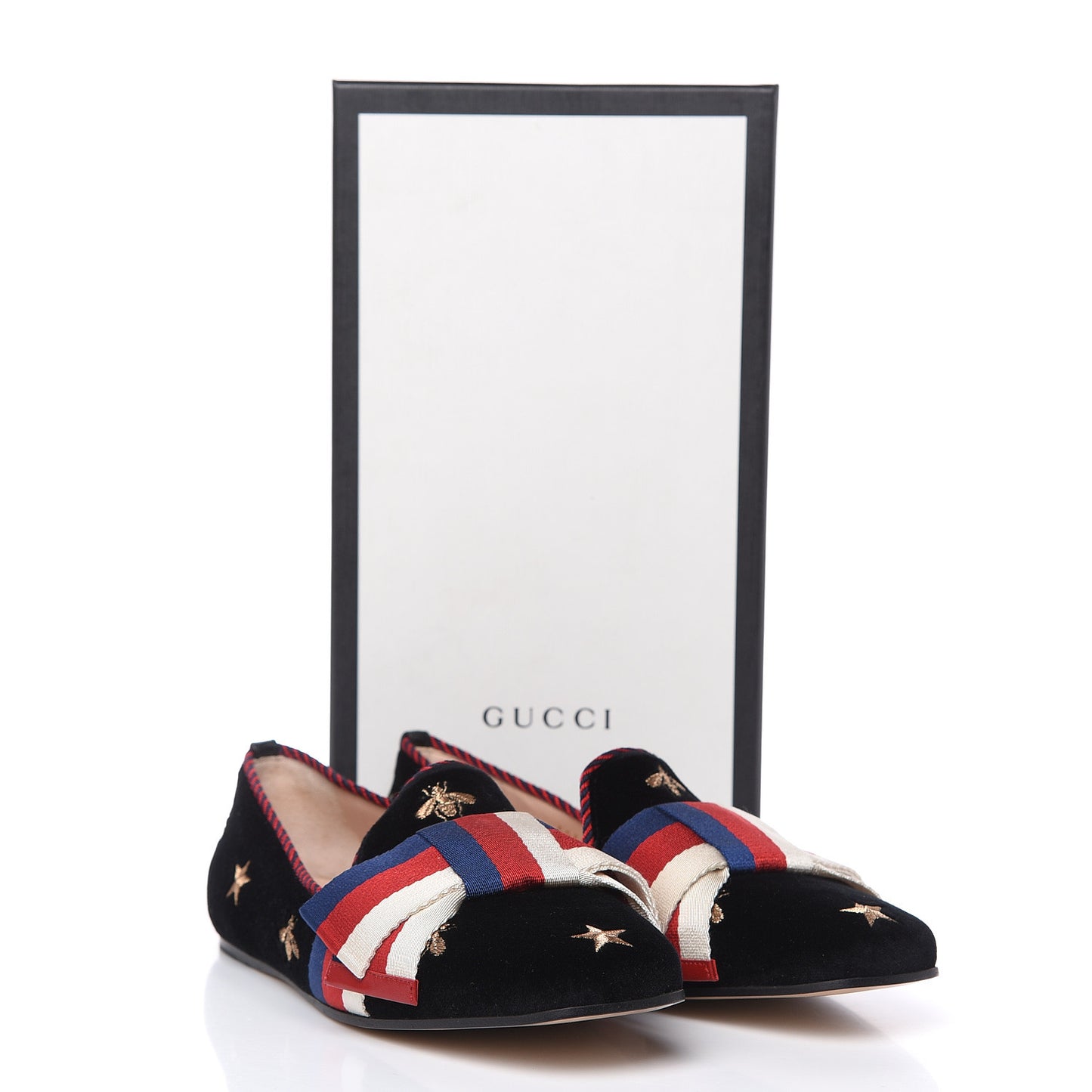 Velvet Bee Star Embroidered Sylvie Bow Loafers 37.5 Black