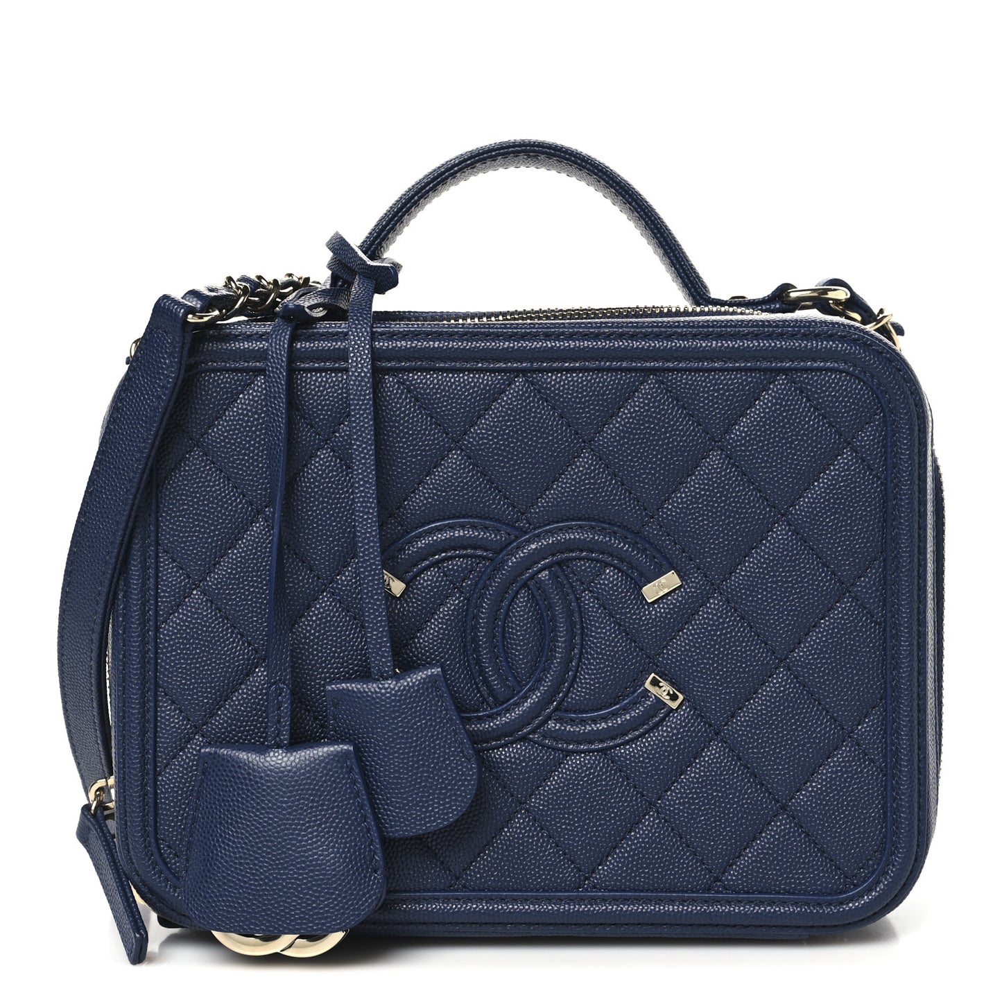 Caviar Quilted Medium CC Filigree Vanity Case Navy