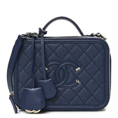 Chanel Caviar Quilted Medium CC Filigree Vanity Case Navy 1 of 10