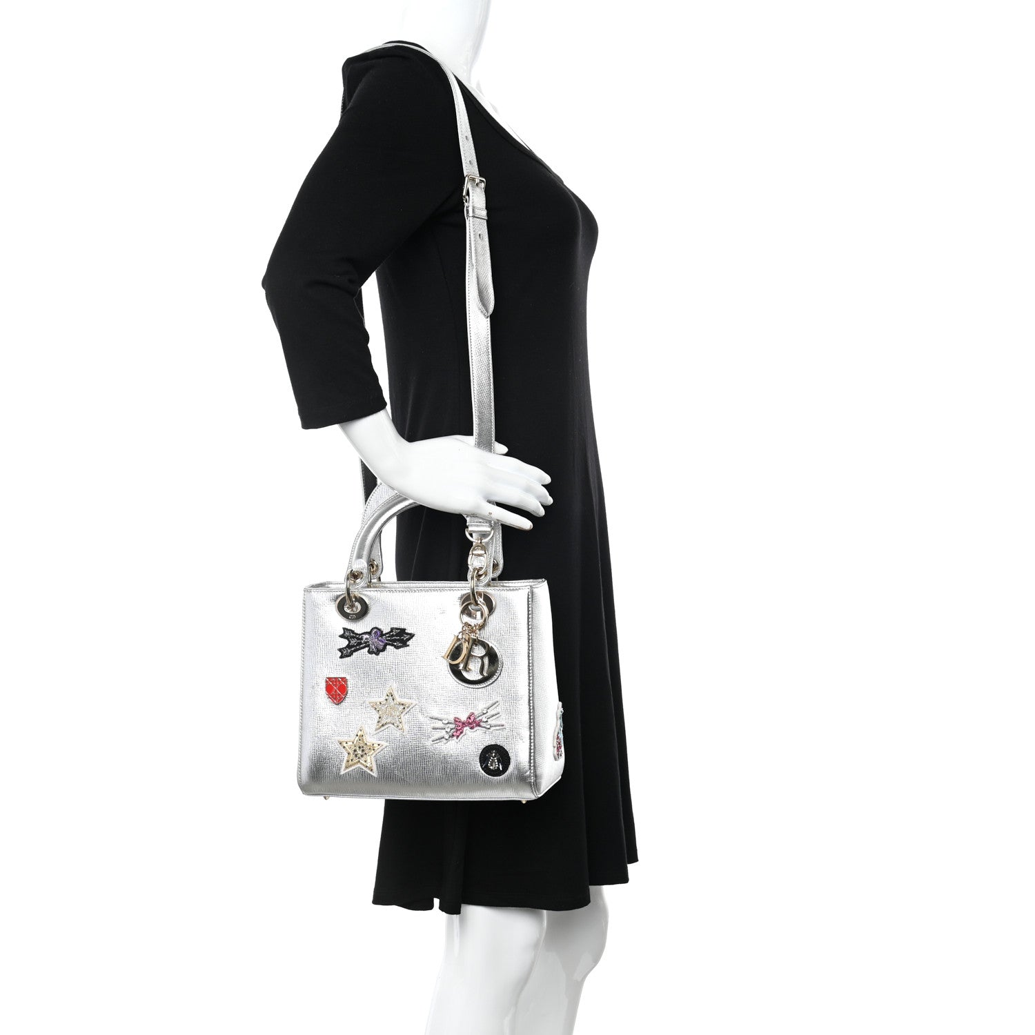 Christian Dior Metallic Calfskin Embroidered Lady Dior Silver Multicolor 2 of 11