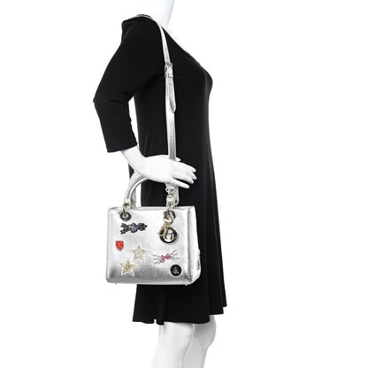 Christian Dior Metallic Calfskin Embroidered Lady Dior Silver Multicolor 2 of 11