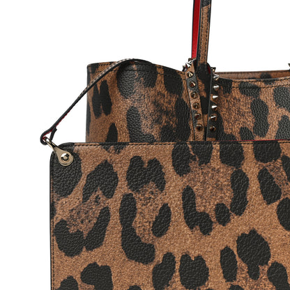 Christian Louboutin Calfskin Leopard Print Spikes East West Cabata Tote Brown 7 of 10