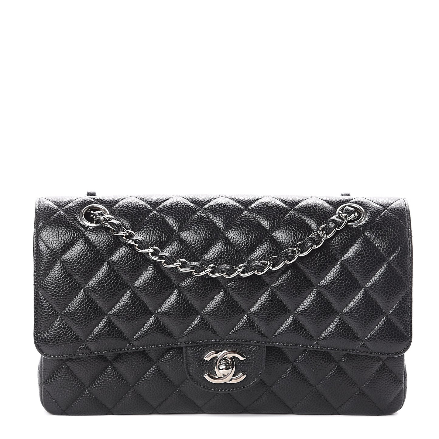 Caviar Quilted Medium Double Flap Black