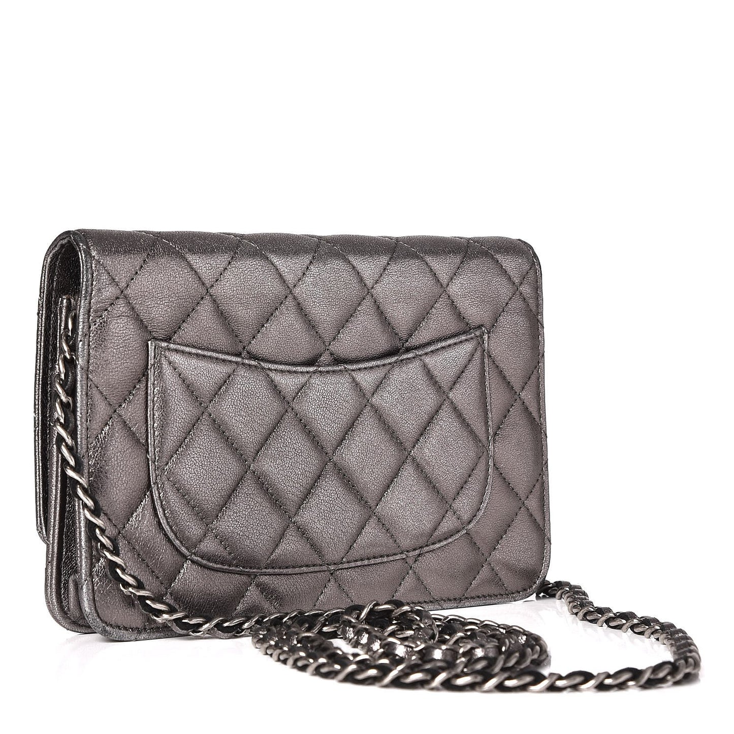 Metallic Lambskin Quilted Reissue Wallet On Chain WOC Dark Silver