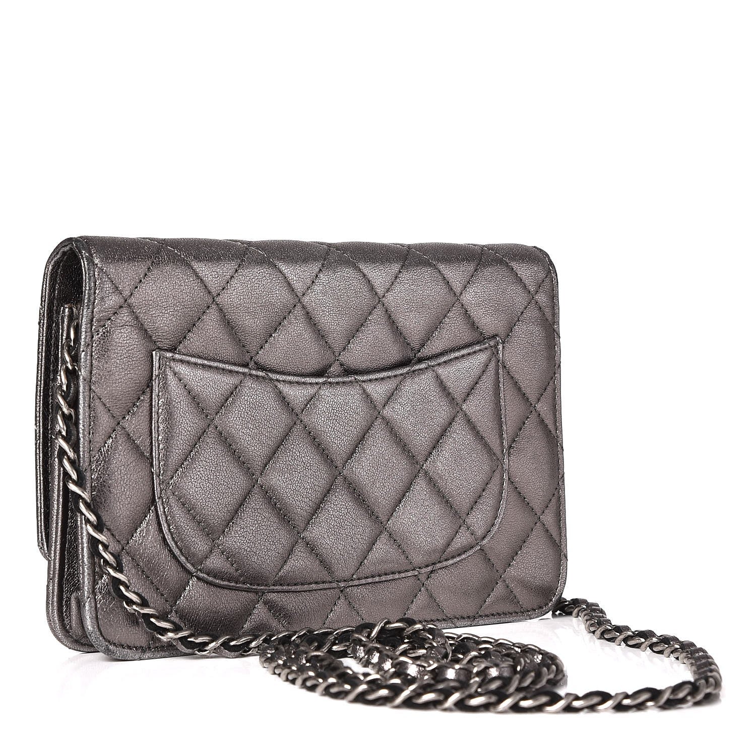 Chanel Metallic Lambskin Quilted Reissue Wallet On Chain WOC Dark Silver 3 of 9