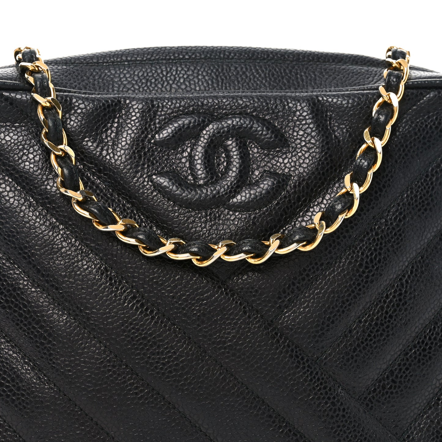Caviar Chevron Quilted Camera Case Black