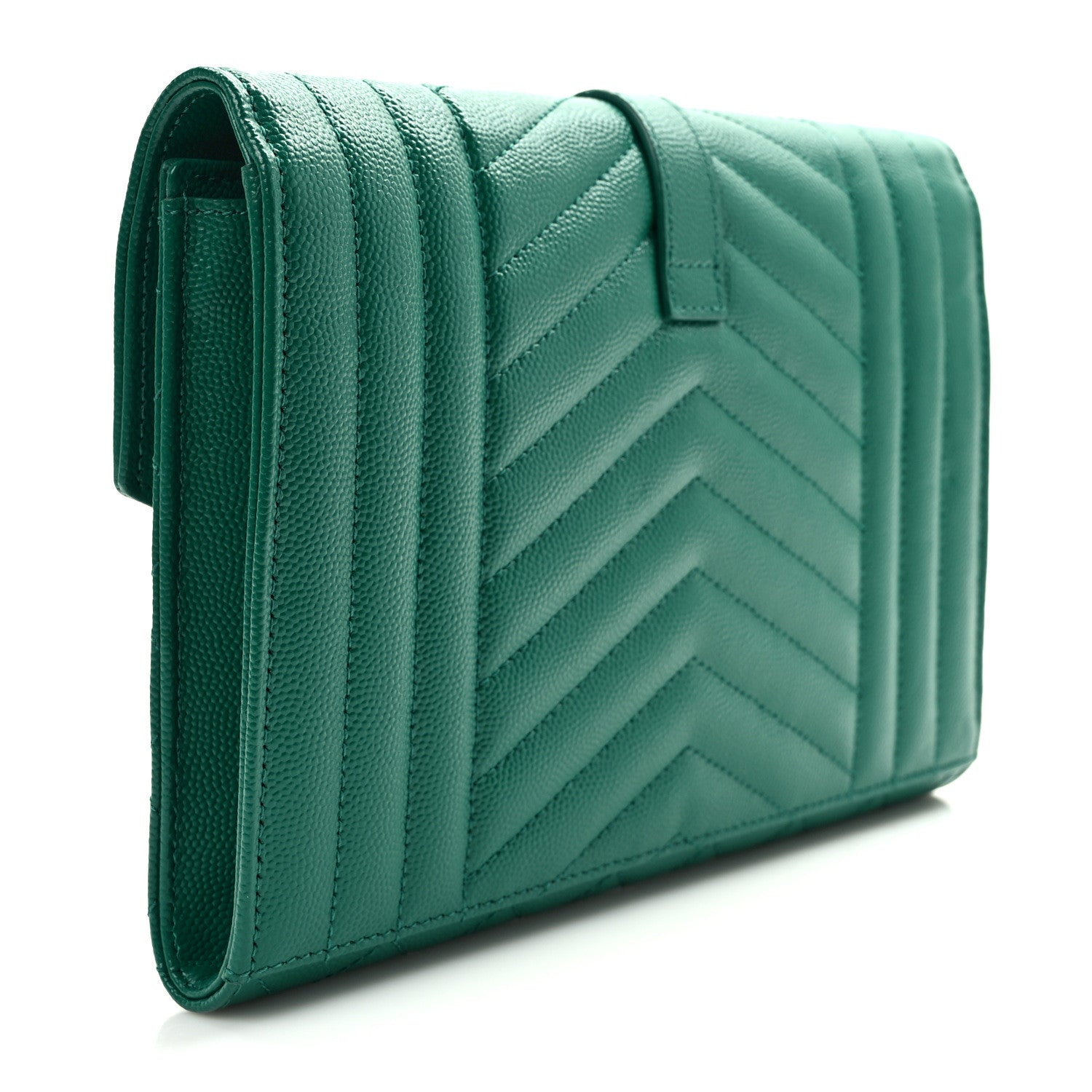 Saint Laurent Grain De Poudre Textured Mixed Matelasse Triquilt Monogram Clutch Green Field 1 of 7