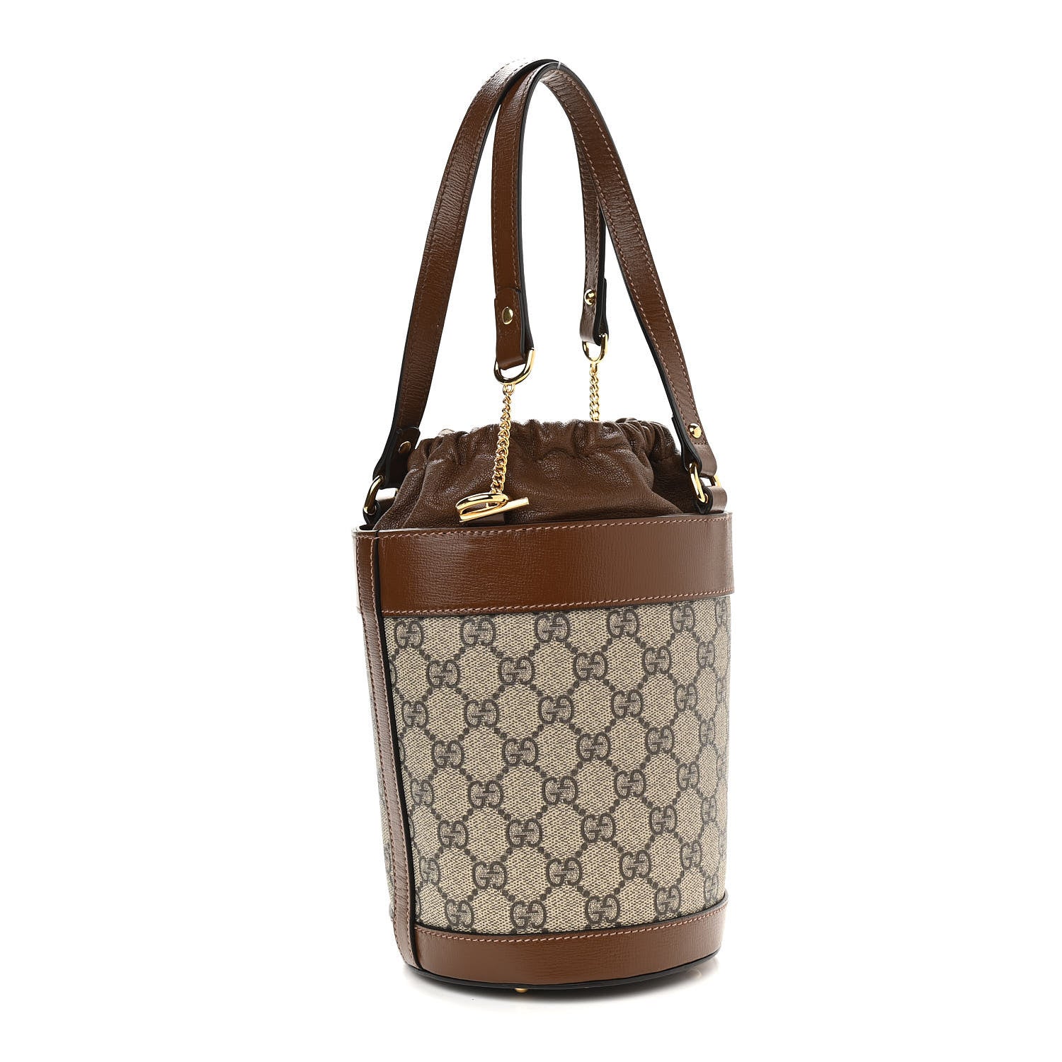 Gucci GG Supreme Monogram Azalea Sakai Calfskin Small Horsebit 1955 Drawstring Bucket Bag Beige Ebony Brown Sugar 3 of 10
