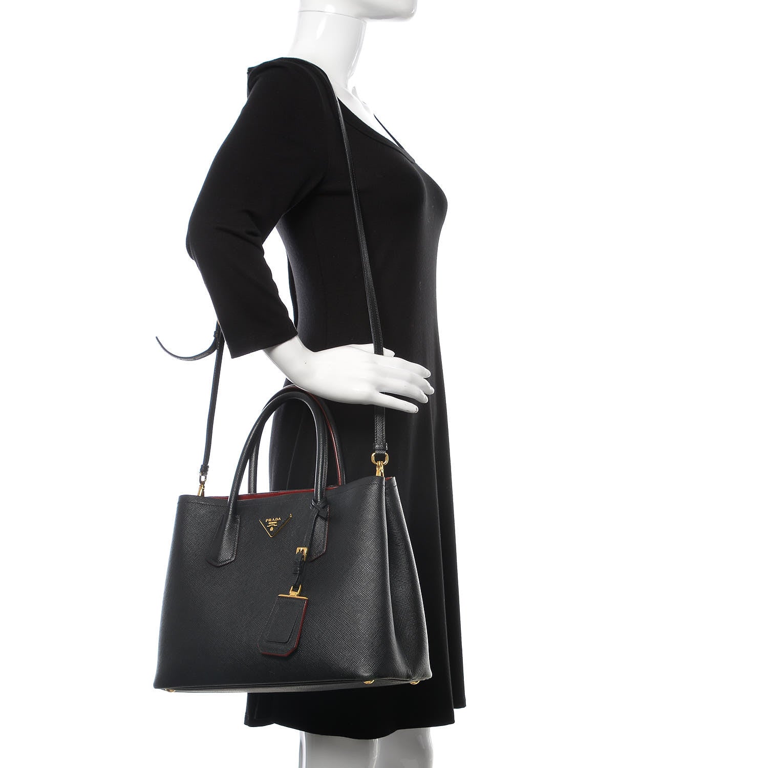 Prada Saffiano Cuir Medium Double Bag Black Fuoco 3 of 21