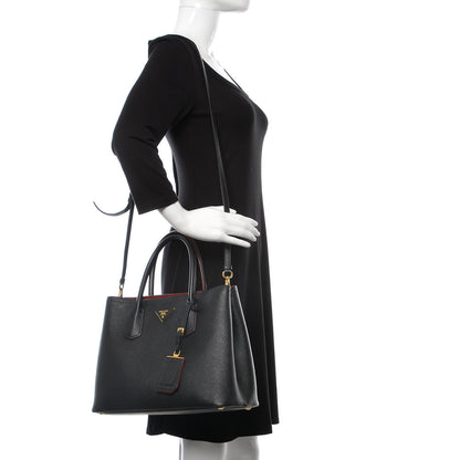 Prada Saffiano Cuir Medium Double Bag Black Fuoco 3 of 21