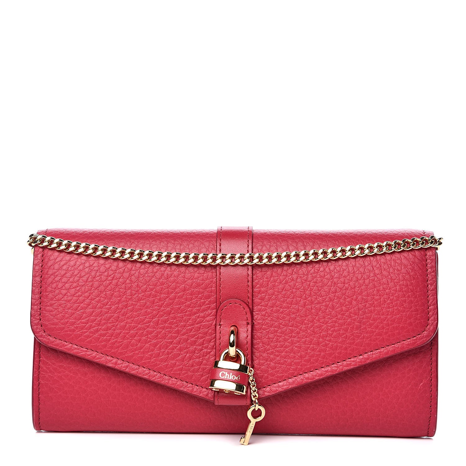 Chloe Shiny Grained Calfskin Aby Wallet on Chain Crimson Pink 1 of 10
