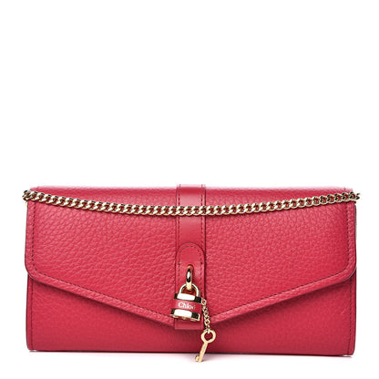 Chloe Shiny Grained Calfskin Aby Wallet on Chain Crimson Pink 1 of 10