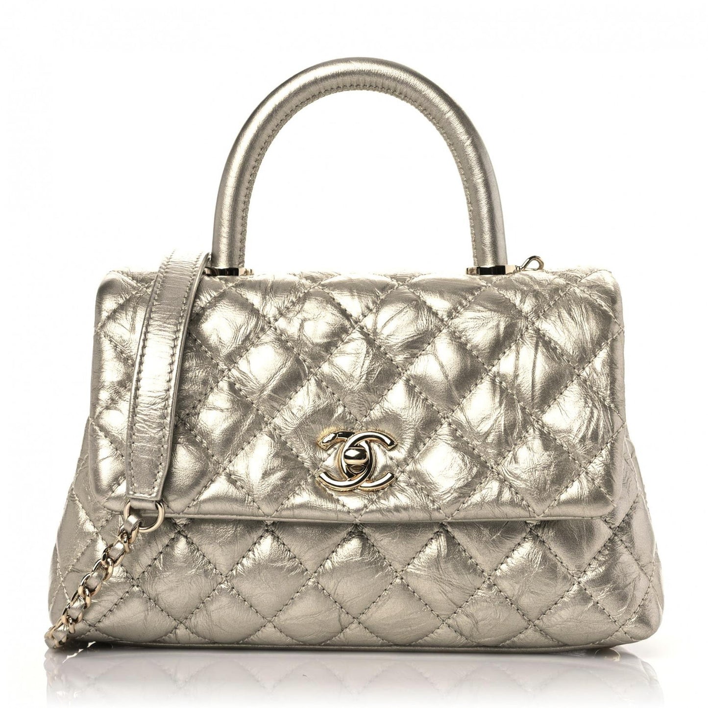 Metallic Aged Calfskin Quilted Mini Coco Handle Flap Gold