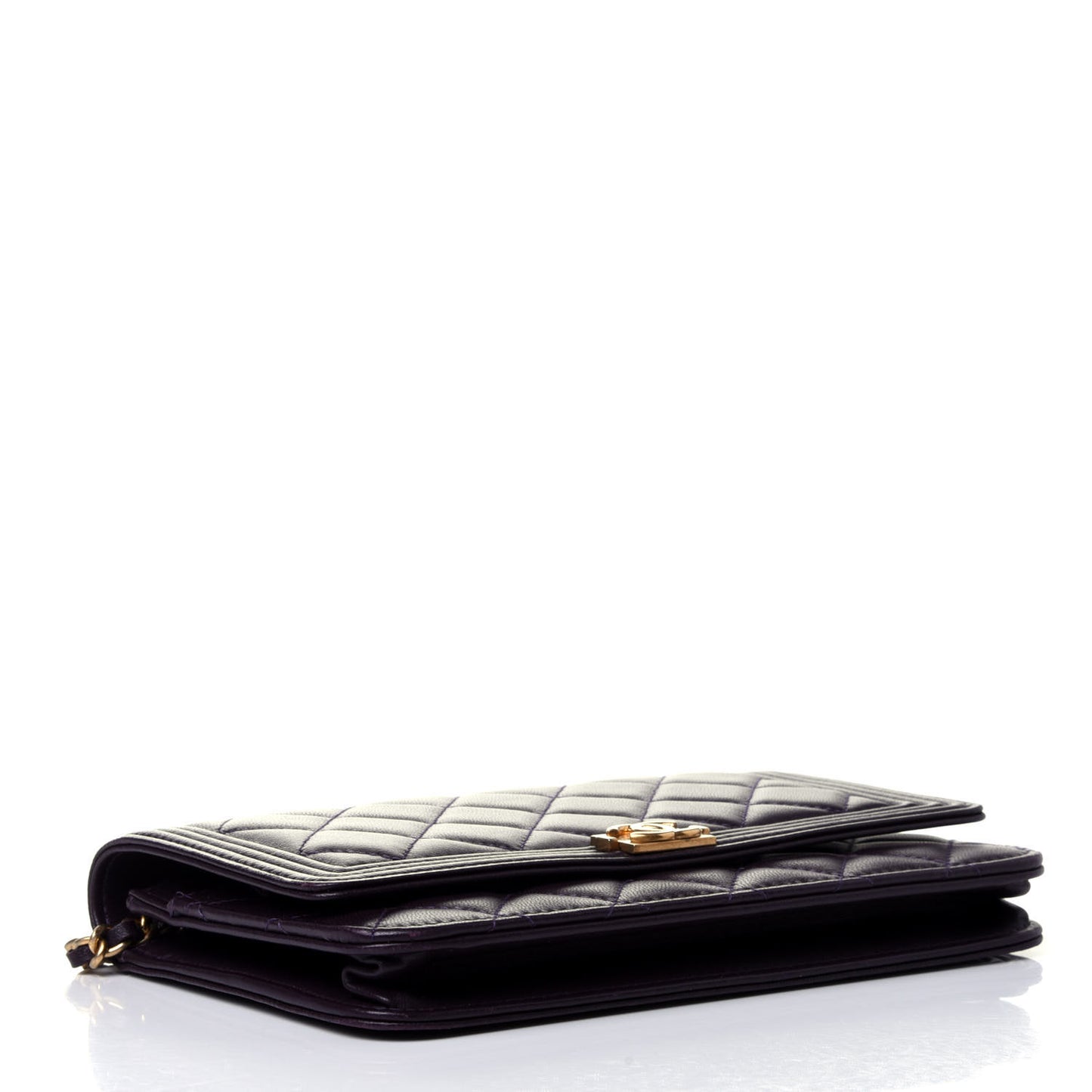 Lambskin Quilted Boy Wallet On Chain WOC Dark Purple