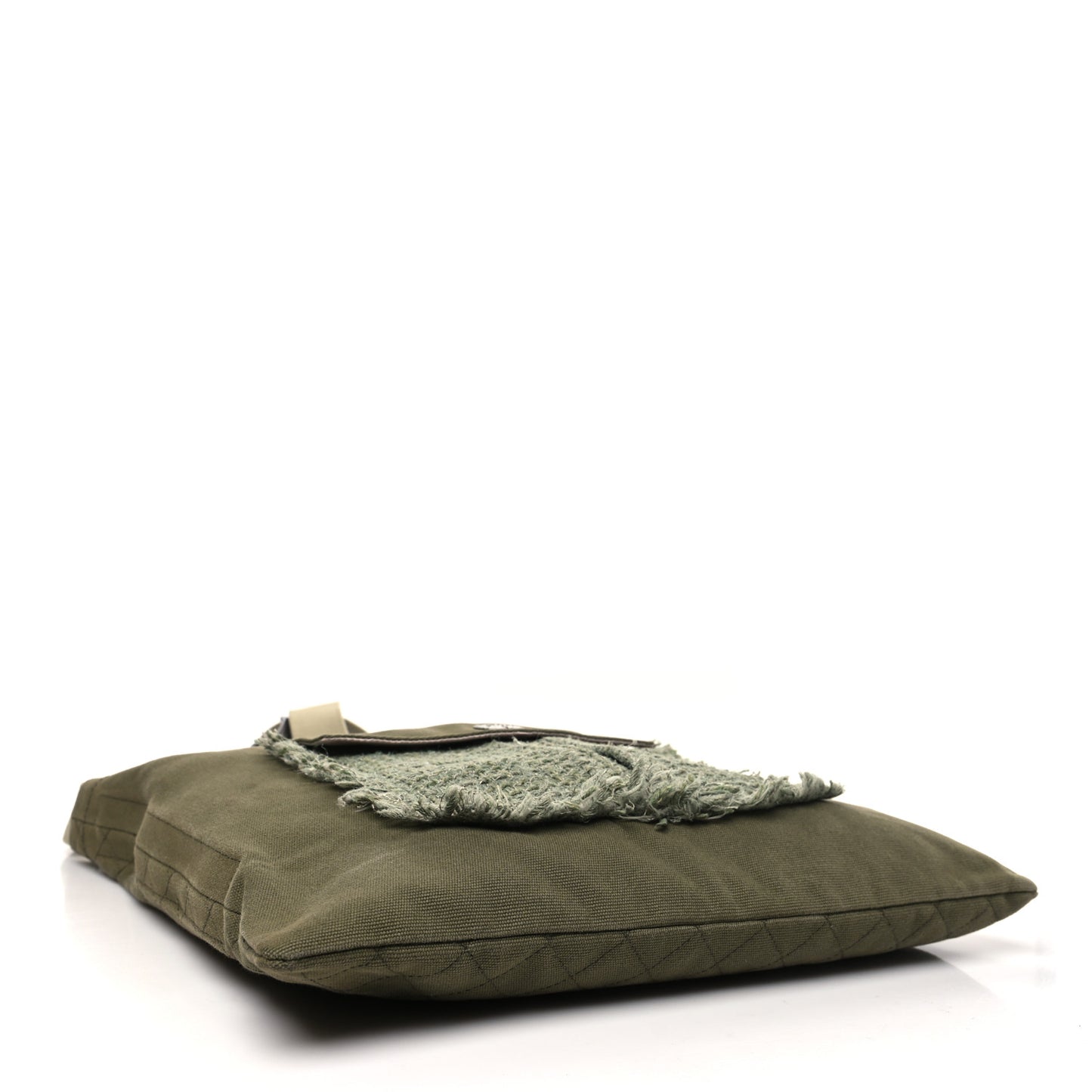 Canvas Tweed Stitched Cuba Patchwork Large Crossbody Shopper Tote Khaki