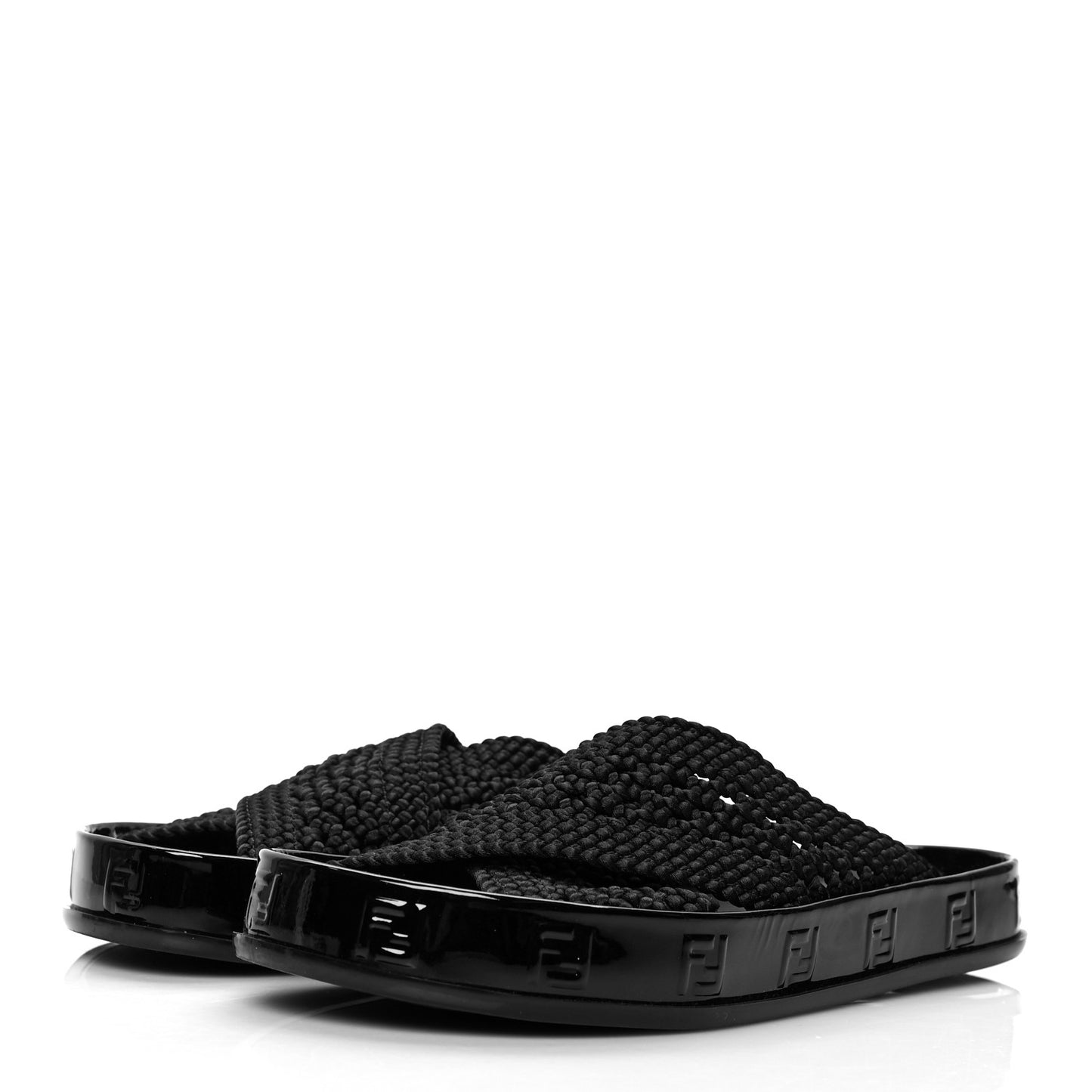 Raffia Rubber FF Woven Reflections Crisscross Slide Sandals 37 Black