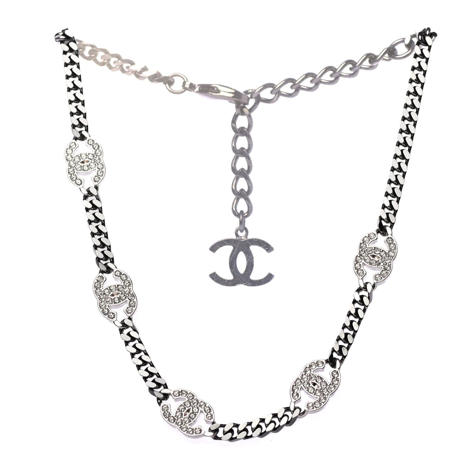 Chanel Ruthenium Crystal Chain CC Choker Silver 2 of 4