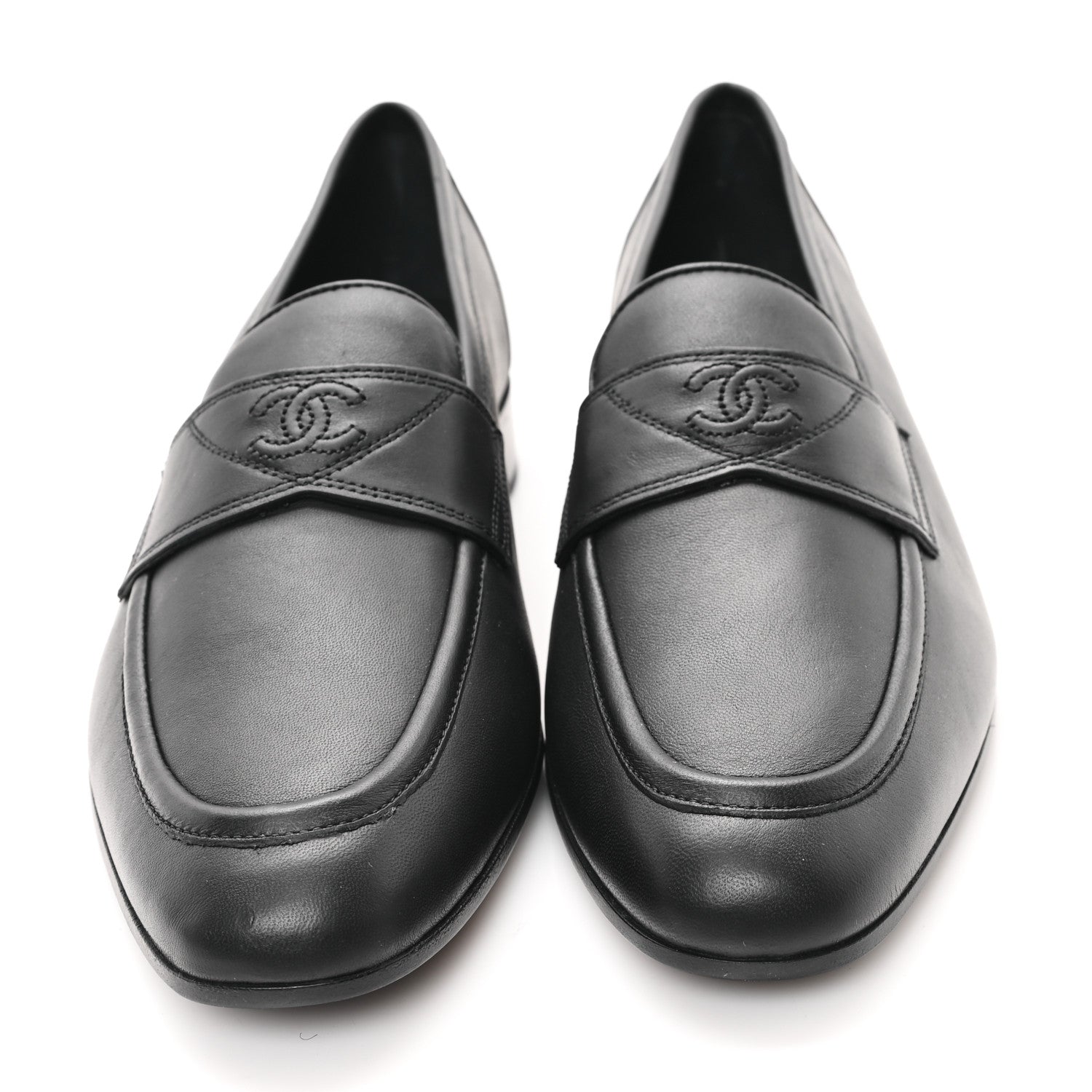 Chanel Lambskin Mens Stitched CC Loafers 42 Black 3 of 10