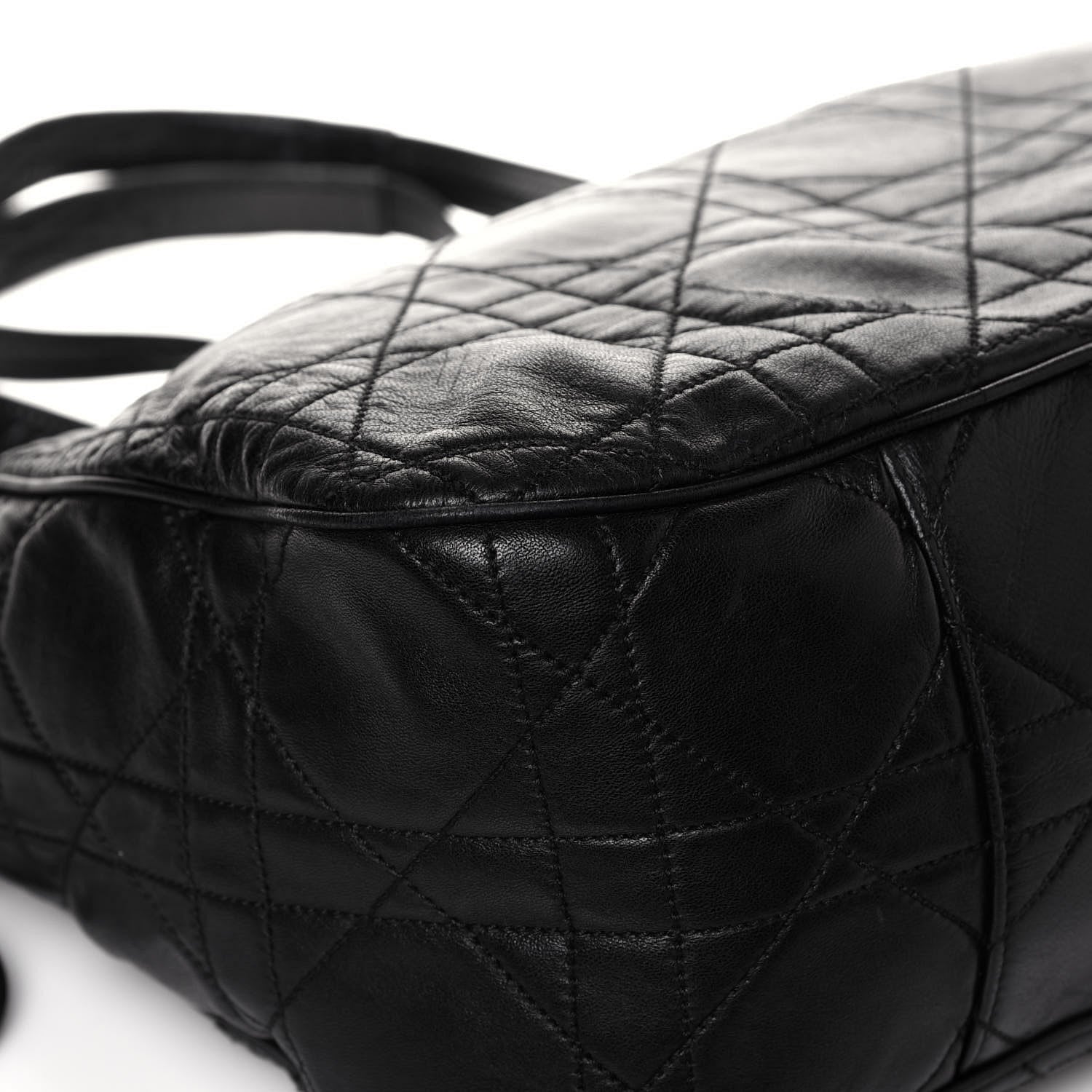 Christian Dior Lambskin Cannage Drawstring Tote Black 8 of 10