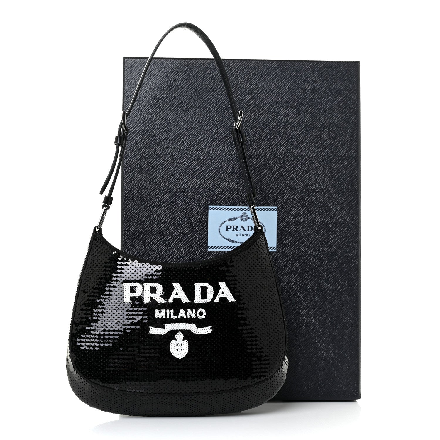 Prada Paillettes Sequin Logo Cleo Adjustable Strap Shoulder Bag Black White 10 of 10