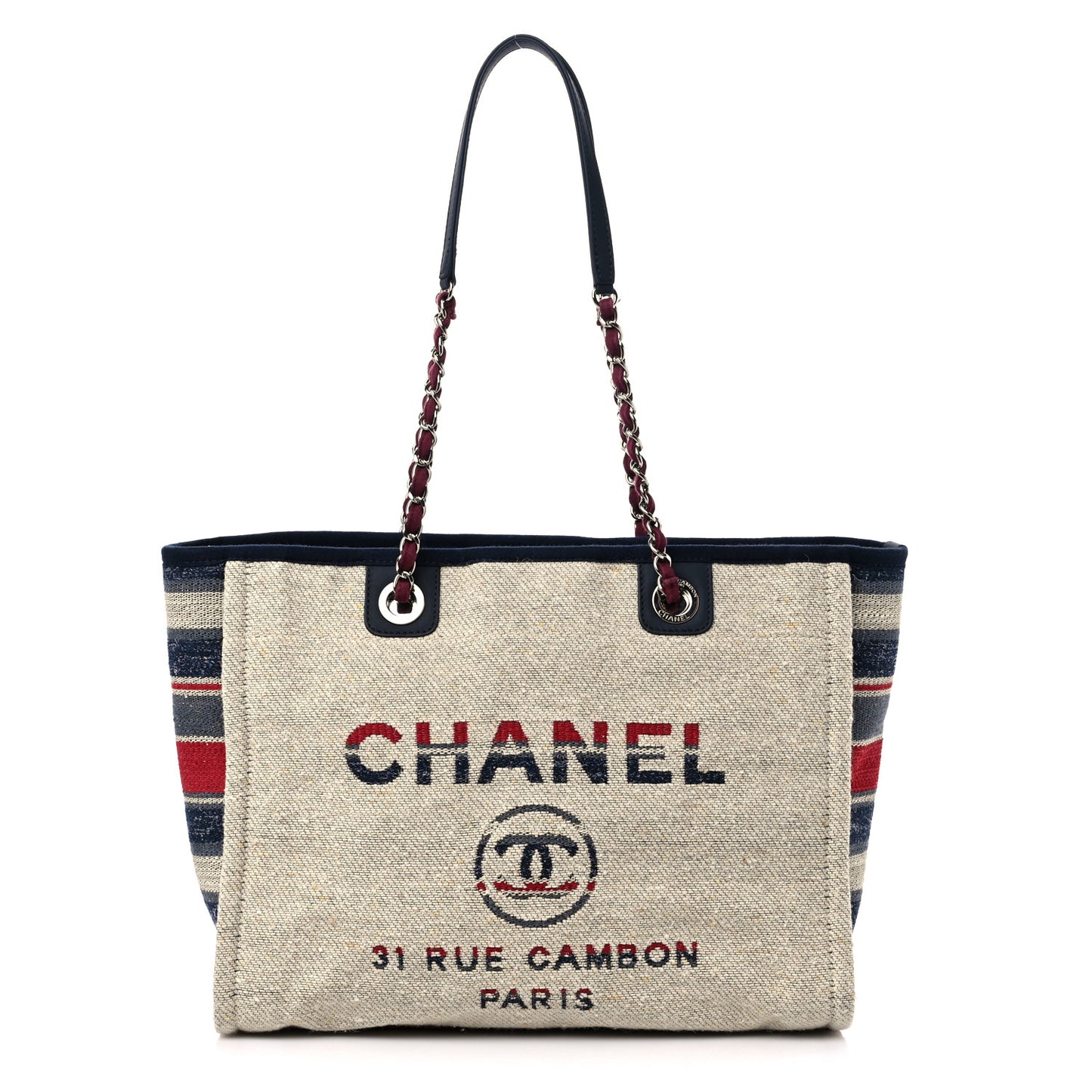 Striped Canvas Small Deauville Tote Beige