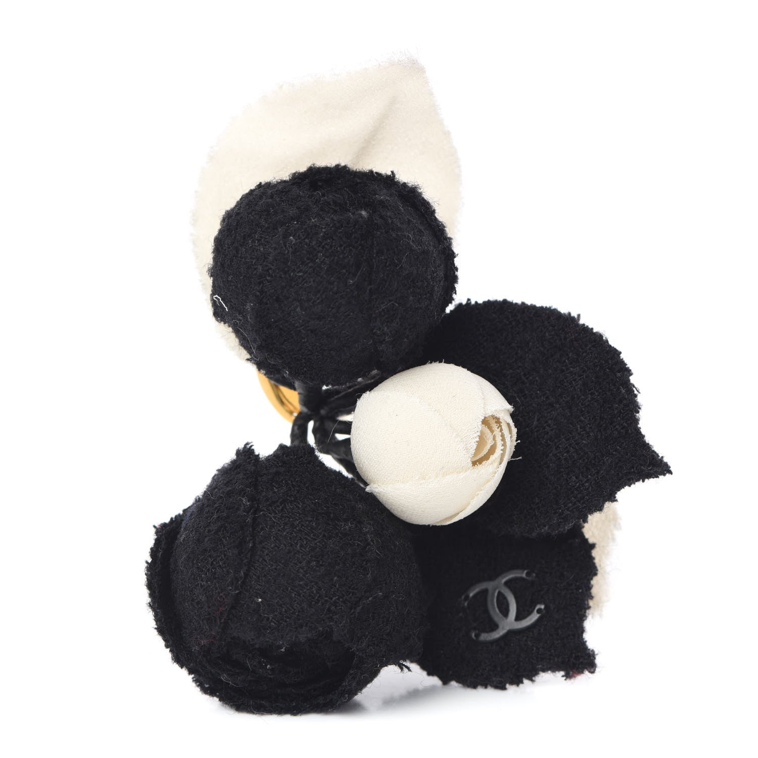 Chanel Wool Rose Brooch Black White 1 of 4