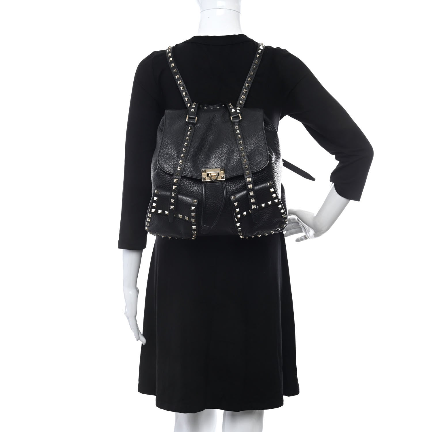 Valentino Garavani Pebbled Calfskin Rockstud Double Pocket Backpack Black 2 of 9