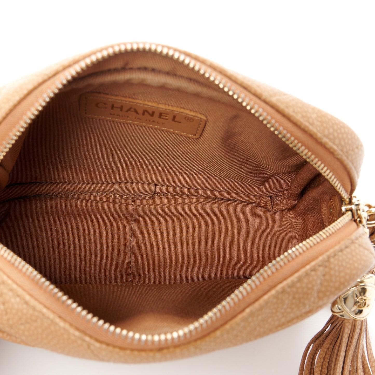 Caviar Quilted Mini Coco Tassel Camera Case Beige
