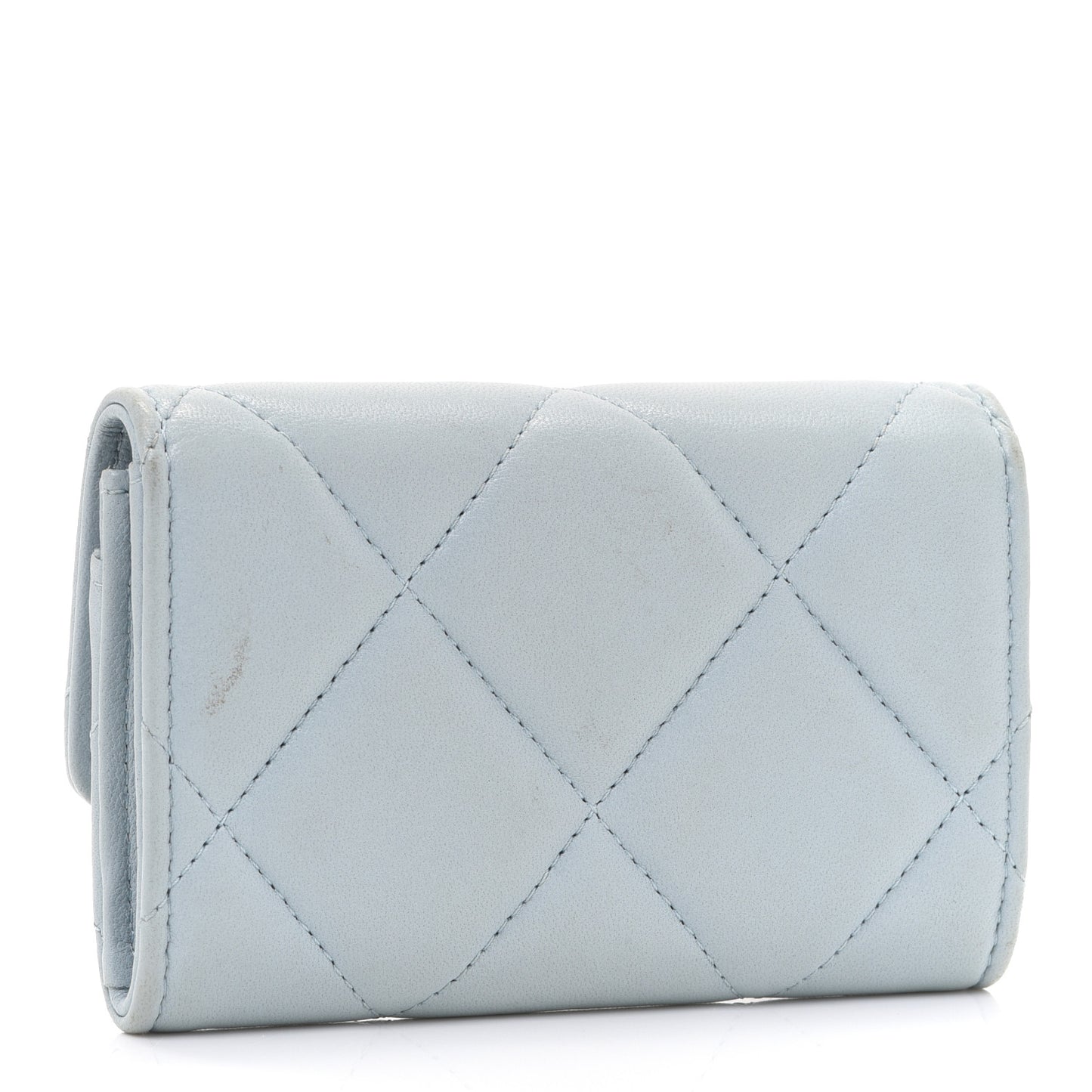 Lambskin Quilted Chanel 19 Flap Card Holder Light Blue