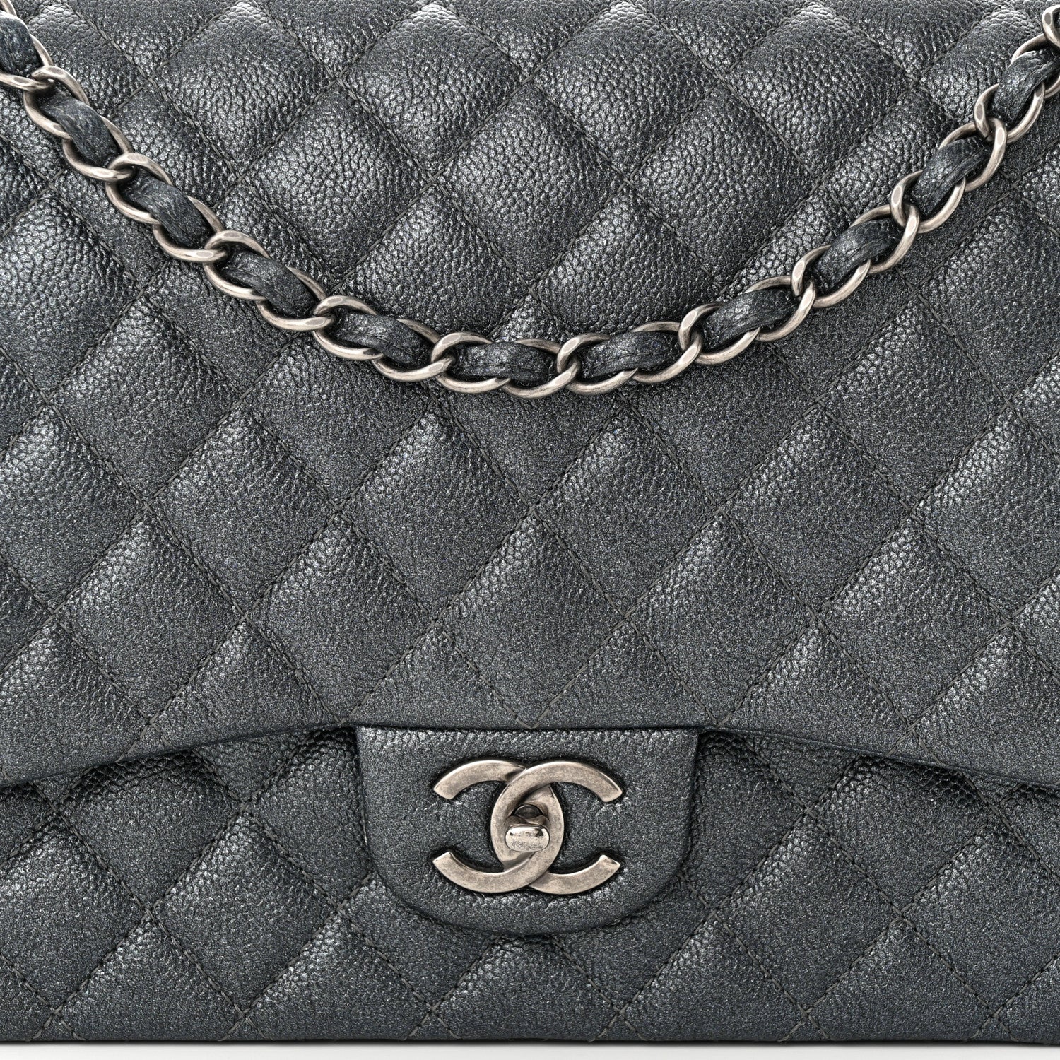 Chanel Metallic Caviar Quilted Maxi Double Flap Charcoal 8 of 10