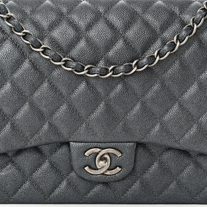 Chanel Metallic Caviar Quilted Maxi Double Flap Charcoal 8 of 10