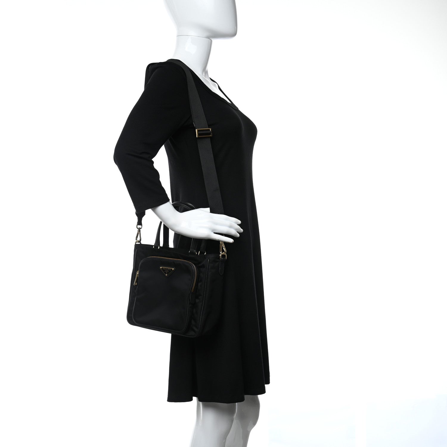 Prada Saffiano Tessuto Nylon Tote Bag Black 2 of 8
