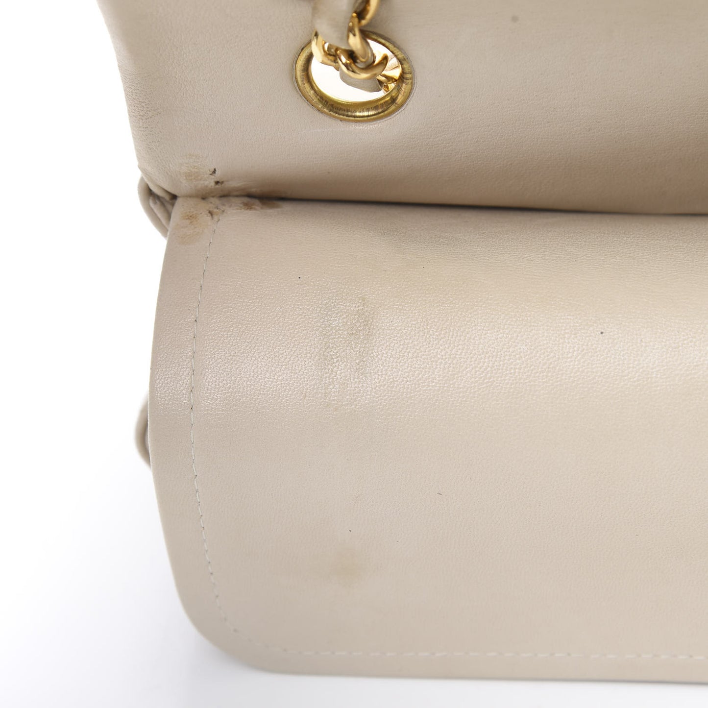 Lambskin Quilted Medium Double Flap Beige