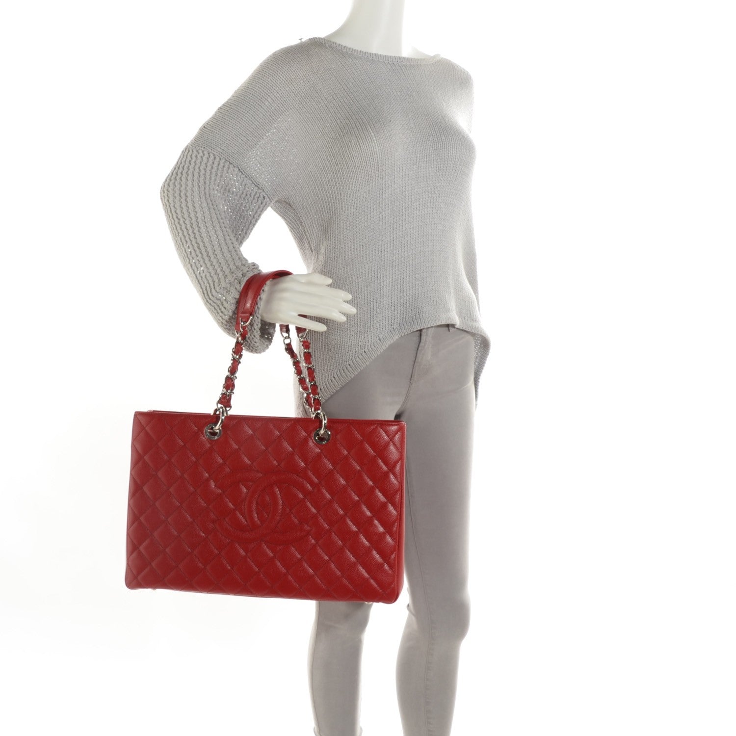 Chanel Caviar Quilted XL Grand Shopping Tote GST Red 2 of 7