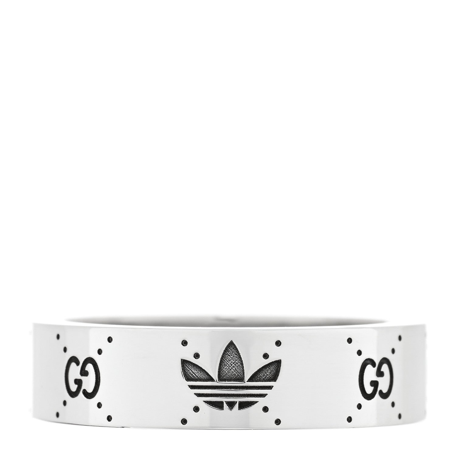 Gucci X ADIDAS Sterling Silver Trefoil GG Monogram Band Ring 61 9.75 1 of 4